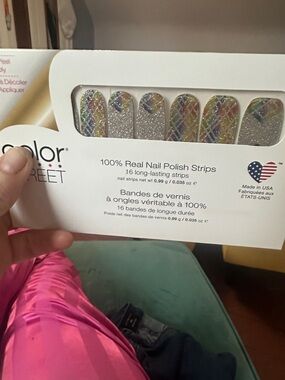 Color Street Bad Chrom-ance Glitter Nail Strips with Rainbow Plaid Accents